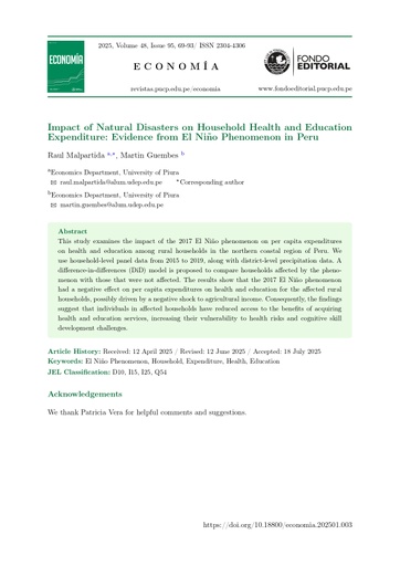 Impact of Natural Disasters on Household Health and Education Expenditure: Evidence from El Niño Phenomenon in Peru