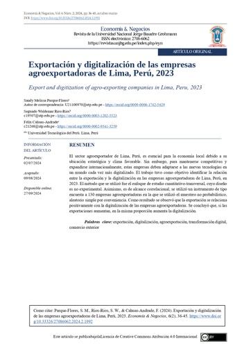 Exportación y digitalización de las empresas agroexportadoras de Lima, Perú, 2023