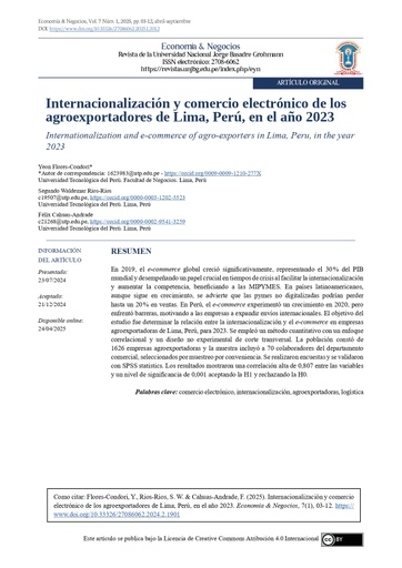 Internacionalización y comercio electrónico de los agroexportadores de Lima, Perú, en el año 2023