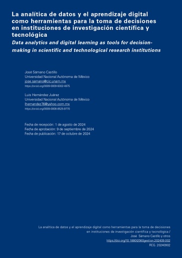 La analítica de datos y el aprendizaje digital como herramientas para la toma de decisiones en instituciones de investigación científica y tecnológica