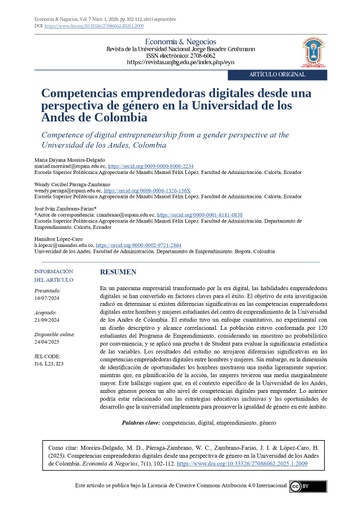 Competencias emprendedoras digitales desde una perspectiva de género en la Universidad de Los Andes de Colombia