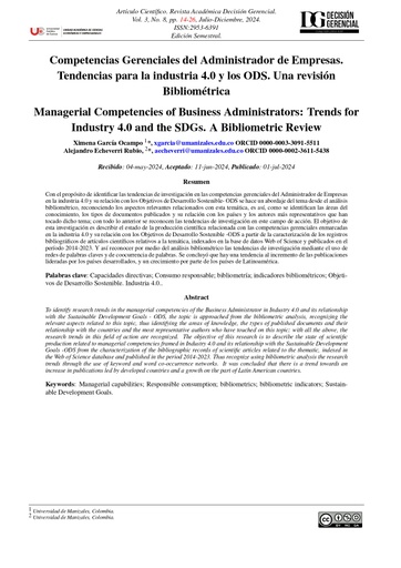 Competencias gerenciales del administrador de empresas. Tendencias para la industria 4.0 y los ods. Una revisión bibliométrica
