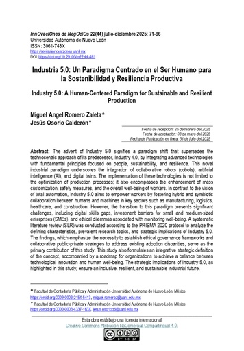 Industria 5.0: Un Paradigma Centrado en el Ser Humano para la Sostenibilidad y Resiliencia Productiva