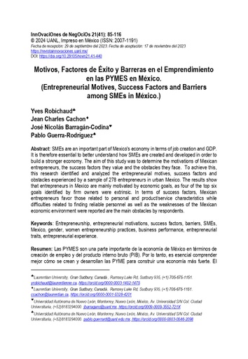 Motivos, Factores de Éxito y Barreras en el Emprendimiento en las PYMES en México