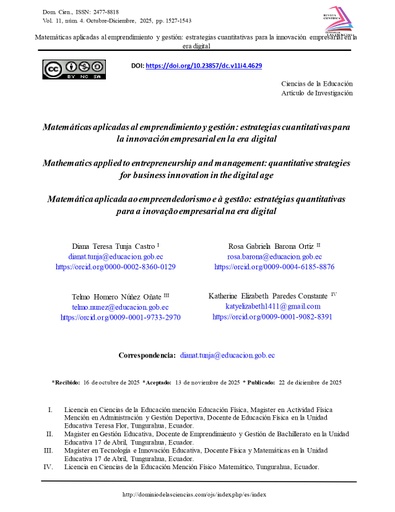 Matemáticas aplicadas al emprendimiento y gestión: estrategias cuantitativas para la innovación empresarial en la era digital