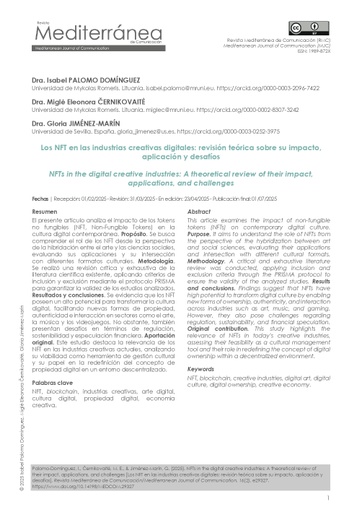 Los NFT en las industrias creativas digitales: revisión teórica sobre su impacto, aplicación y desafíos