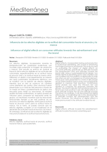 Influencia de los efectos digitales en la actitud del consumidor hacia el anuncio y la marca