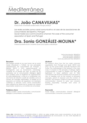 Las redes sociales como canal comunicativo: el caso de las asociaciones de consumidores de España y Portugal