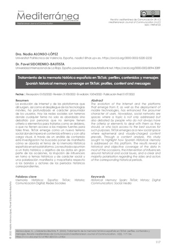 Tratamiento de la memoria histórica española en TikTok: perfiles, contenidos y mensajes