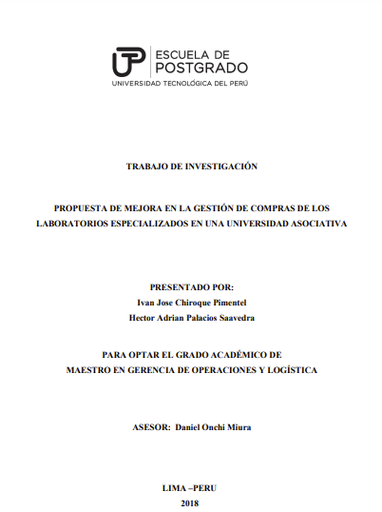 Propuesta de mejora en la gestión de compras de los laboratorios especializados en una universidad asociativa