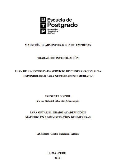 Plan de negocios para servicio de chóferes con alta disponibilidad para necesidades inmediatas