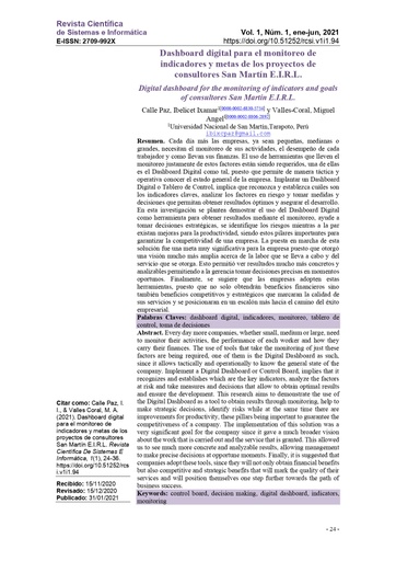 Digital dashboard for the monitoring of indicators and goals of consultores San Martín E.I.R.L