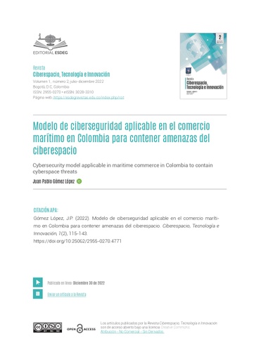 Modelo de ciberseguridad aplicable en el comercio marítimo en Colombia para contener amenazas del ciberespacio