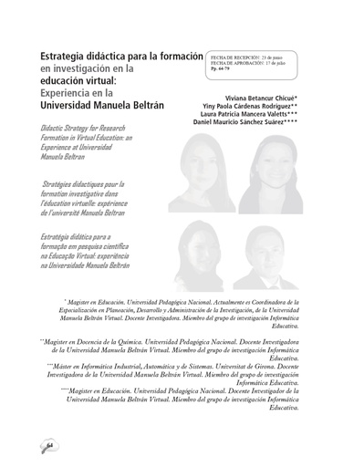 Estrategia didáctica para la formación en investigación en la educación virtual: Experiencia en la Universidad Manuela Beltrán
