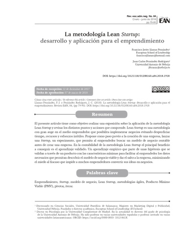 La metodología Lean startup: desarrollo y aplicación para el emprendimiento