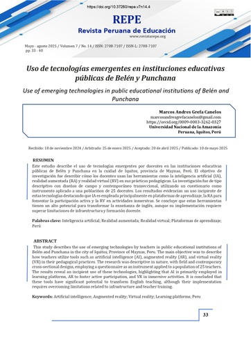 Uso de tecnologías emergentes en instituciones educativas públicas de Belén y Punchana