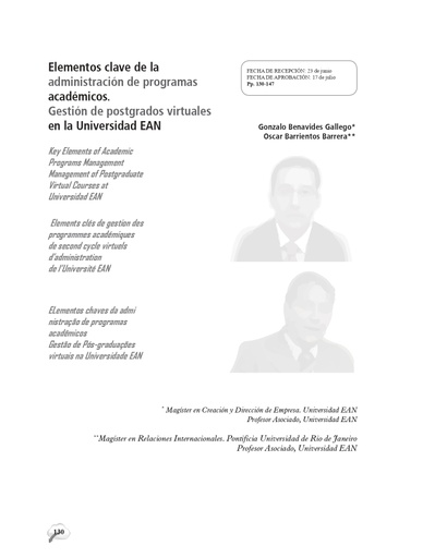 Elementos clave de la administración de programas académicos. Gestión de postgrados virtuales en la Universidad EAN