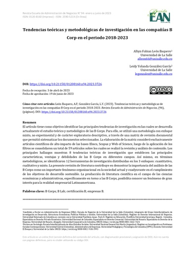 Tendencias teóricas y metodológicas de investigación en las compañías B Corp en el periodo 2018-2023