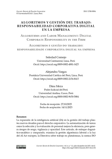Algoritmos y gestión del trabajo: responsabilidad corporativa digital en la empresa
