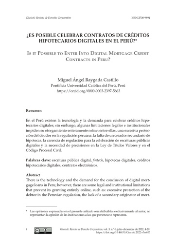 ¿Es posible celebrar contratos de créditos hipotecarios digitales en el Perú?*