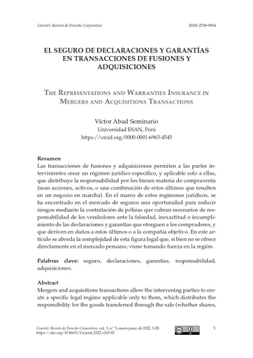 El seguro de declaraciones y garantías en transacciones de fusiones y adquisiciones