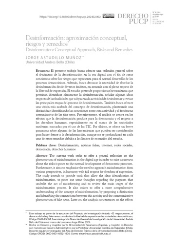 Desinformación: aproximación conceptual, riesgos y remedios