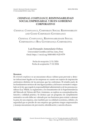 Criminal compliance, responsabilidad social empresarial y buen gobierno corporativo