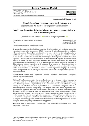 Modelo basado en técnicas de minería de datos para la segmentación de clientes en empresas distribuidoras
