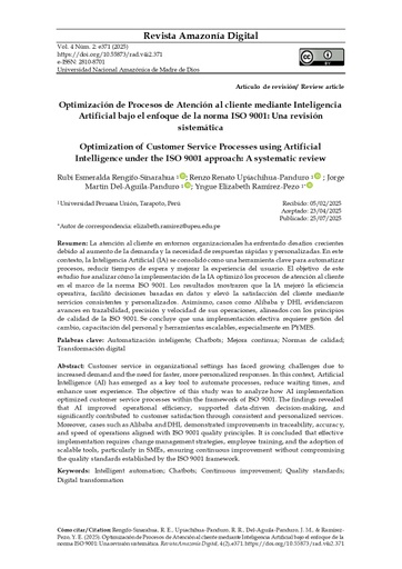 Optimización de Procesos de Atención al cliente mediante Inteligencia Artificial bajo el enfoque de la norma ISO 9001: Una revisión sistemática