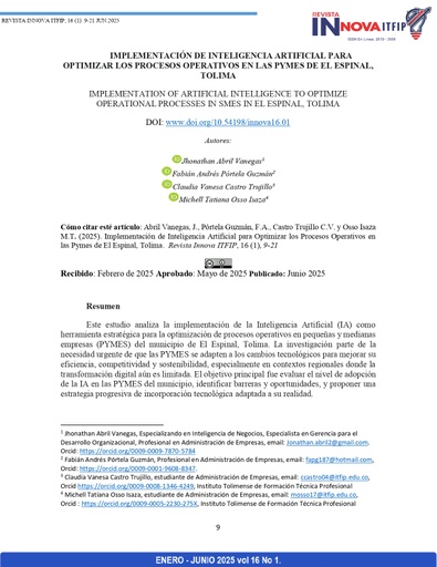 Implementación de inteligencia artificial para optimizar los procesos operativos en en las pymes de El Espinal, Tolima