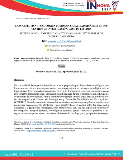 La prospectiva tecnológica como una capacidad dinámica en los centros de investigación. caso de estudio