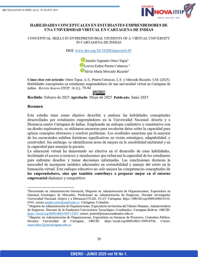 Habilidades conceptuales en estudiantes emprendedores de una universidad virtual en Cartagena de Indias