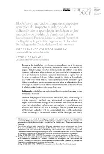 Blockchain y mercados financieros: aspectos generales del impacto regulatorio de la aplicación de la tecnología blockchain en los mercados de crédito de América Latina