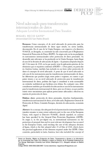 Nivel adecuado para transferencias internacionales de datos