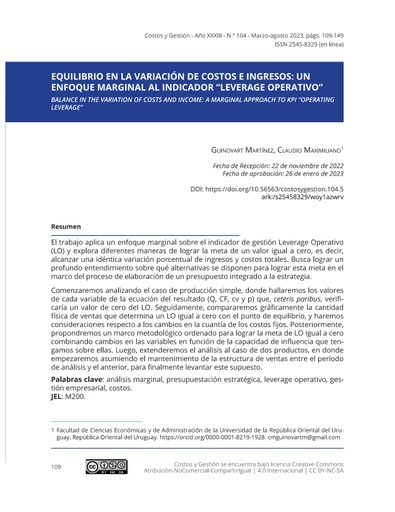 Equilibrio en la variación de costos e ingresos: un enfoque marginal al indicador “Leverage operativo”