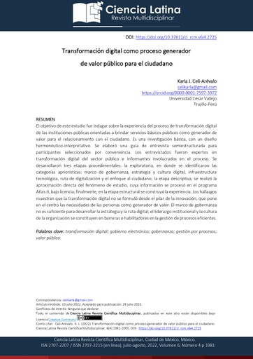 Transformación digital como proceso generador de valor público para el ciudadano