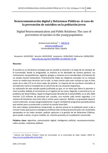 Neurocomunicación digital y Relaciones Públicas: el caso de la prevención de suicidios en la población joven