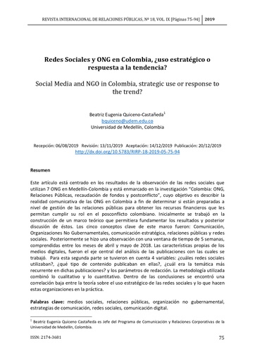 Redes Sociales y ONG en Colombia ¿uso estratégico o respuesta a la tendencia?
