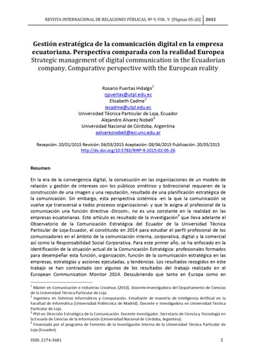 Gestión estratégica de la comunicación digital en la empresa ecuatoriana. Perspectiva comparada con la realidad Europea