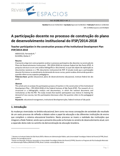 Revista Espacios Vol. 43 (Nº 08)