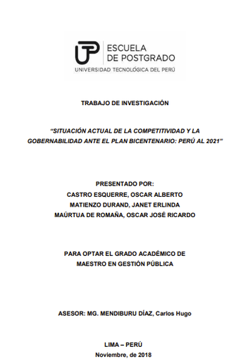 Situación actual de la competitividad y la gobernabilidad ante el Plan Bicentenario: Perú al 2021