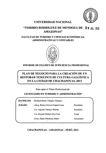 Pan de negocio para la creación de un restobar temático de cultura gallística en la Ciudad de Chachapoyas - 2013