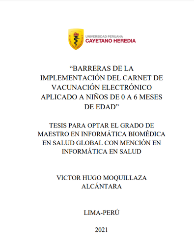 Barreras de la implementación del carnet de vacunación electrónico aplicado a niños de 0 a 6 meses de edad