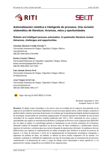Automatización robótica e inteligente de procesos. Una revisión sistemática de literatura: Avances, retos y oportunidades