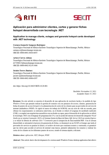 Aplicación para administrar clientes, cortes y generar fichas hotspot desarrollada con tecnología .NET
