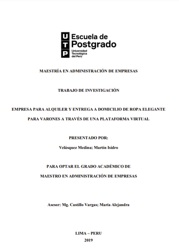 Empresa para alquiler y entrega a domicilio de ropa elegante para varones a través de una plataforma virtual