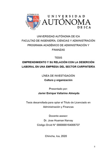 Emprendimiento y su relación con la deserción laboral en una empresa del sector carpintería.