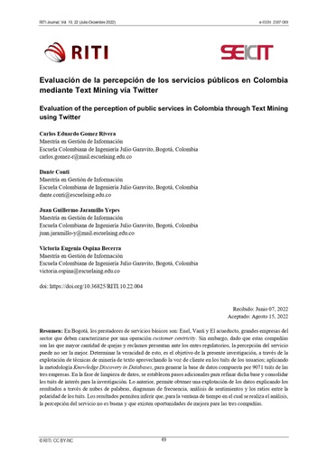 Evaluación de la percepción de los servicios públicos en Colombia mediante Text Mining vía Twitter