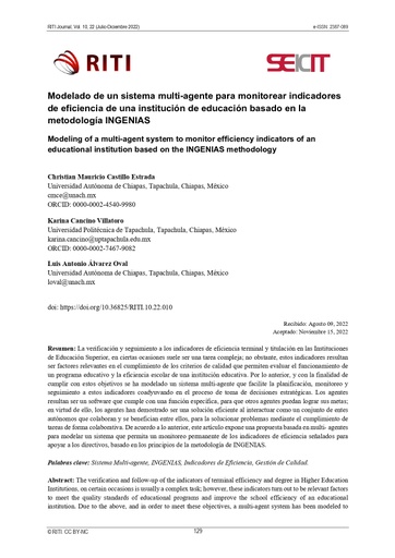 Modelado de un sistema multi-agente para monitorear indicadores de eficiencia de una institución de educación basado en la metodología INGENIAS