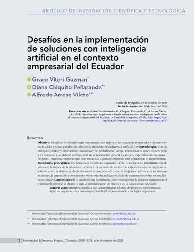Desafíos en la implementación de soluciones con inteligencia artificial en el contexto empresarial del Ecuador